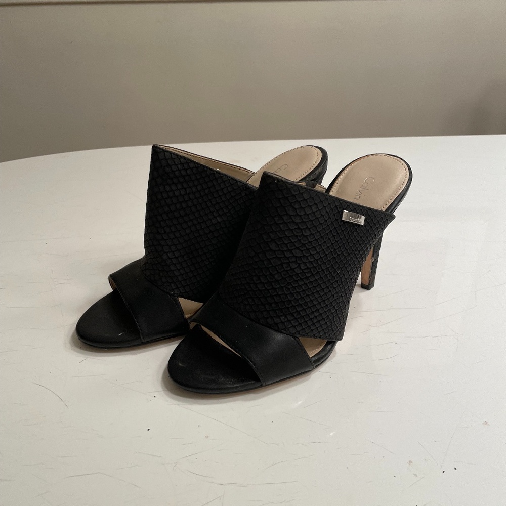 Calvin Klein peep toe mules